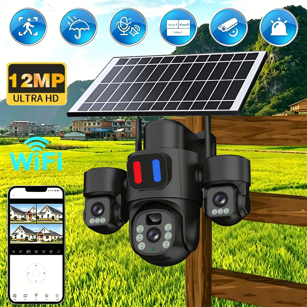 Home Security Wireless Camera - Solar WiFi PTZ Camera Outdoor Triple