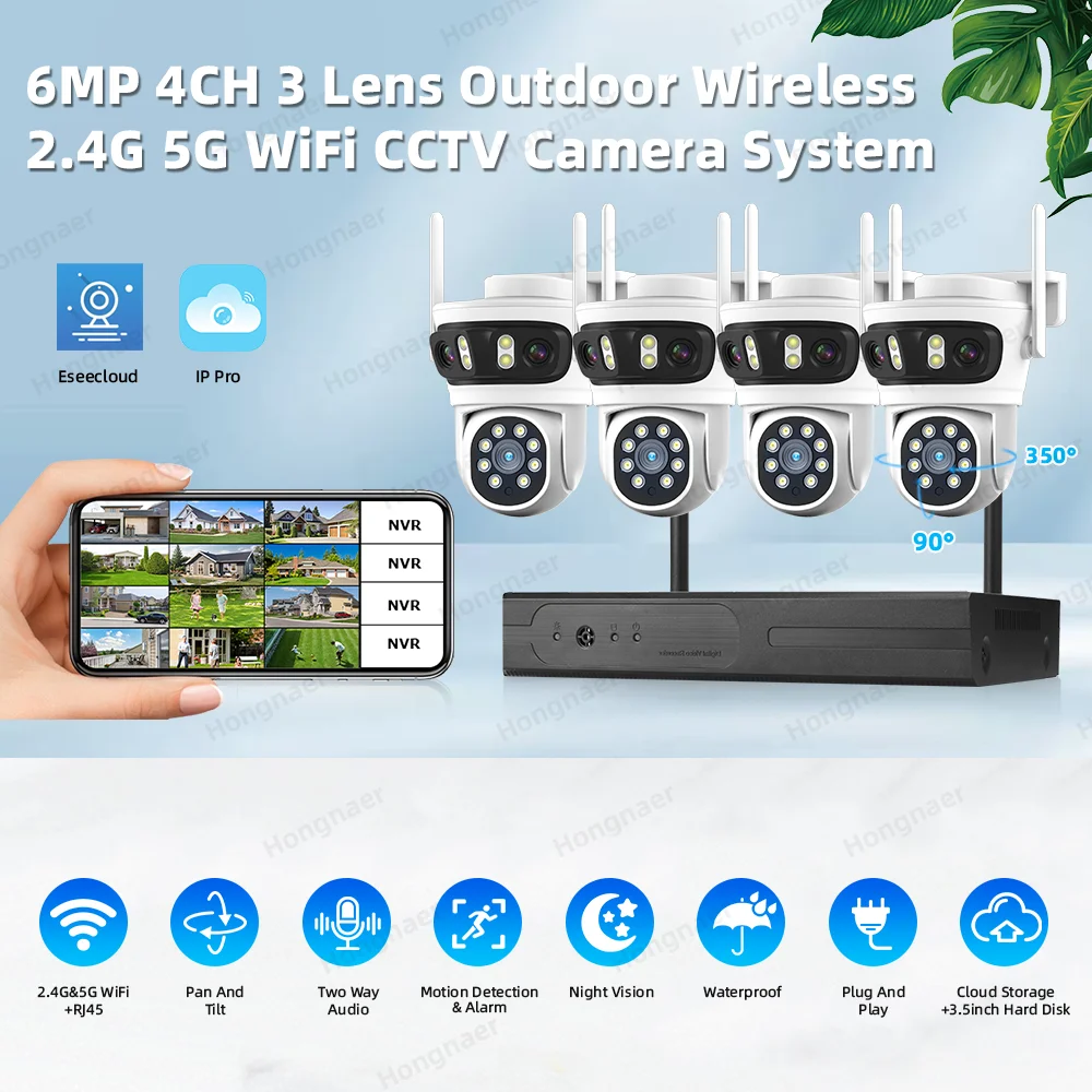 2026 Hongnaer 6MP 4CH 3 Lens 2 - Home Security Wireless Camera recension och pris